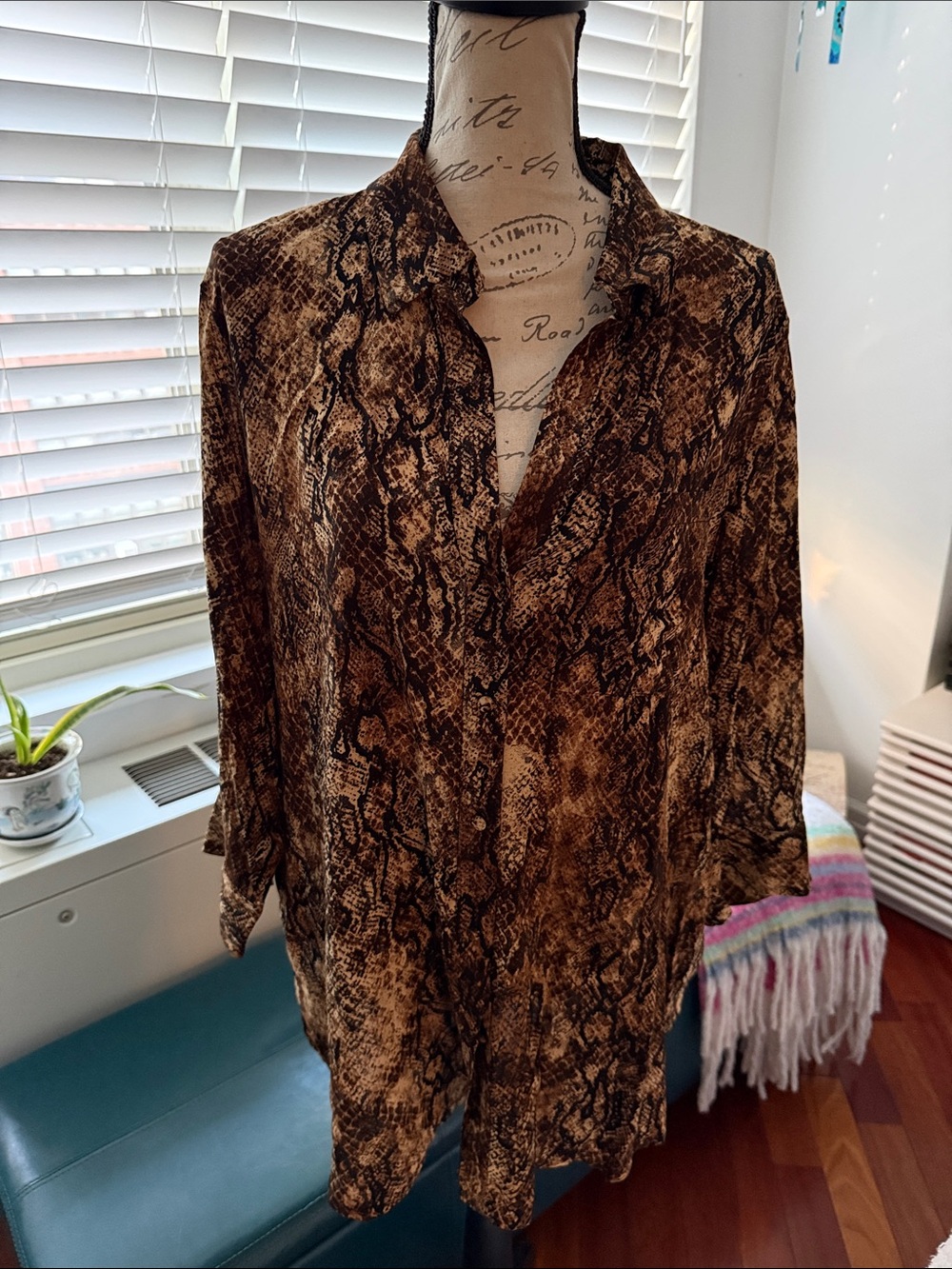 River Island Plus Brown & Black Snake-Print Blouse